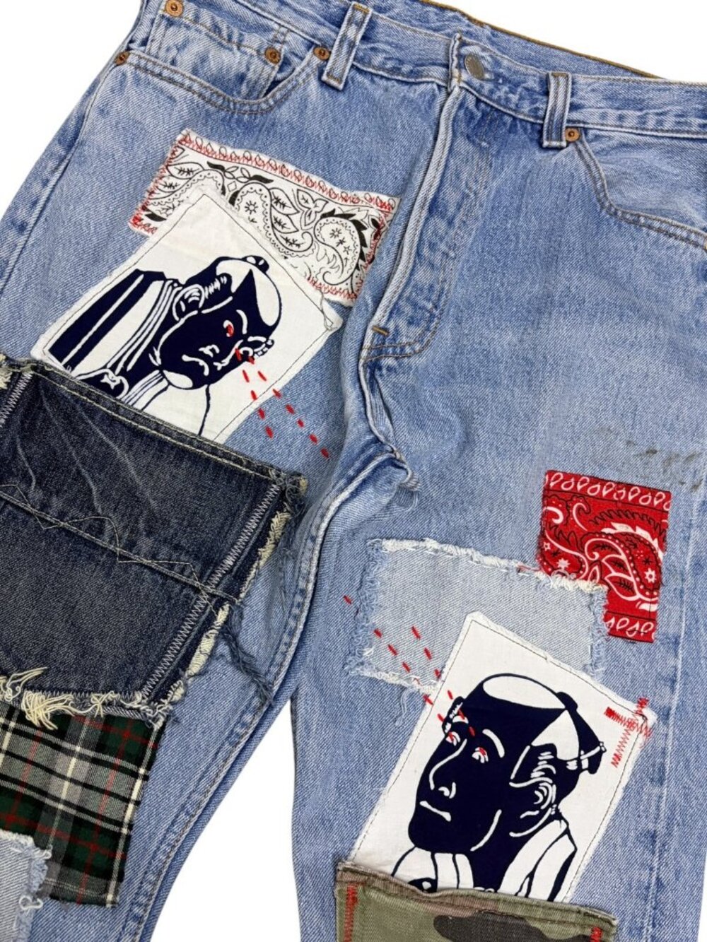VINTAGE 80s LEVIS Jeans Junya Patch Boro Sashiko Distressed Denim Womens 30x32 - Picture 4 of 7